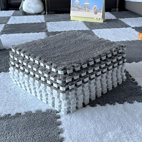 10 Stück Ineinander Greifende Flauschige Teppichfliesen, Bodenmatte Aus Plüsch-Puzzleschaum, Zottelige Spielmatte Für Wohnzimmer, Schlafzimmer, Spielzimmer(Size:0.39 inch,Color:Grau+Weiß) von Amacthysh