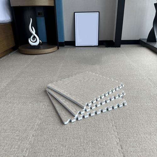 10 Stück Leinen Puzzle Schaumbodenmatte Für Wohnzimmer, 12 X 12 Zoll Ineinandergreifende Teppichfliesen, Belastbare Spielmatte, Bodenfliesen(Size:0.39 Inch,Color:Khaki) von Amacthysh