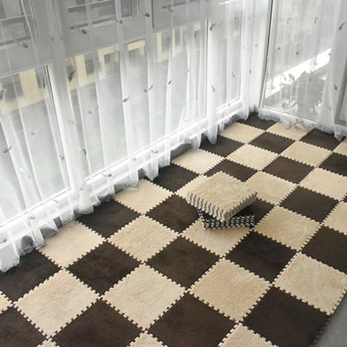 10 Stück Puzzle-Teppichquadrate, 11,8 Zoll Große Bodenmatte Aus Plüsch-Puzzleschaum, Ineinander Greifende Teppichfliesen Mit Bordüre, Weiche, Flauschige Spielmatt(Size:0.23 inch,Color:Aprikose+Kaffee) von Amacthysh