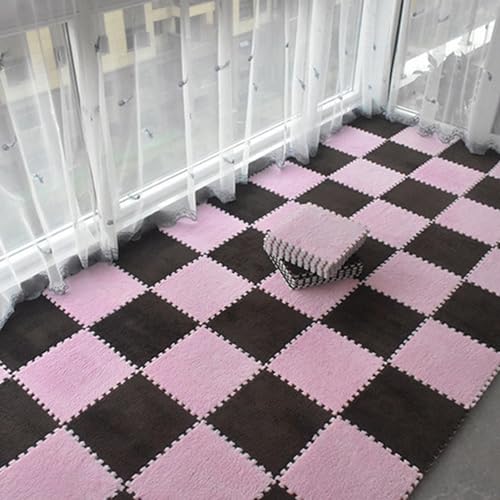 10 Stück Puzzle-Teppichquadrate, 11,8 Zoll Große Bodenmatte Aus Plüsch-Puzzleschaum, Ineinander Greifende Teppichfliesen Mit Bordüre, Weiche, Flauschige Spielmatt(Size:0.39 inch,Color:Rosa+Kaffee) von Amacthysh