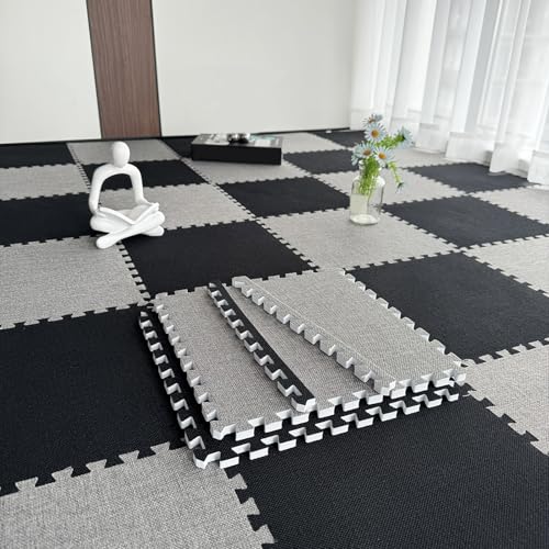 100 Stück Spielmatten Aus Schaumstoff, Puzzle-Bodenmatte, Ineinander Greifende Teppichfliesen, Übungsschaumstoffmatten, Pads Für Zimmer, Garagenboden, Waschbar,(Size:0.39inch,Color:Schwarz+Dunkelgrau) von Amacthysh