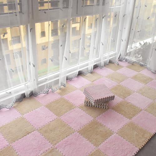 12-teiliger Puzzle-Teppich, Teppich-Schaumstofffliesen, Ineinandergreifende Schaumstofffliesen, Bodenmatten Für Die Dekoration des Spielzimmers Zu Hause(Size:0.39 inch,Color:Rosa +Aprikose) von Amacthysh