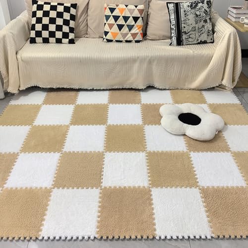 12x12 Zoll Teppich-Puzzlematten Für Den Boden, Ineinandergreifende Bodenmatte Aus Plüschschaum, 60-teilige Flauschige Quadratische Spielmatte, Puzzle-Fliesen-Teppic(Size:0.23 inch,Color:Aprikose+Weiß) von Amacthysh