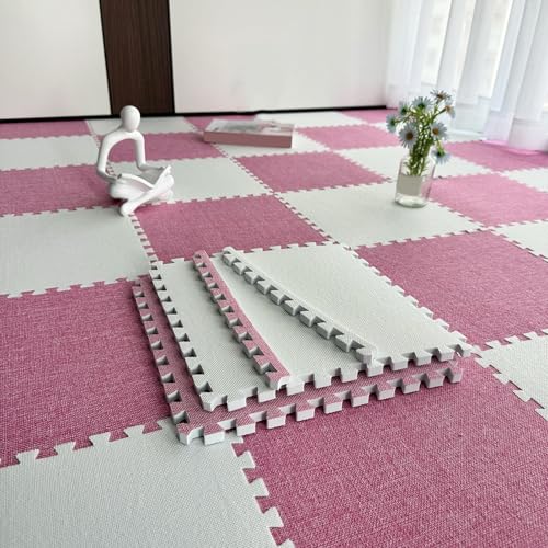 20 Stück Ineinander Greifende Teppichfliesen 24x24 Zoll Puzzle-Spielmatten Für Den Boden Große Puzzle-Schaumstoff-Bodenmatte 12x12 Zoll(Size:30x30x1.0cm,Color:Rosa+Weiß) von Amacthysh