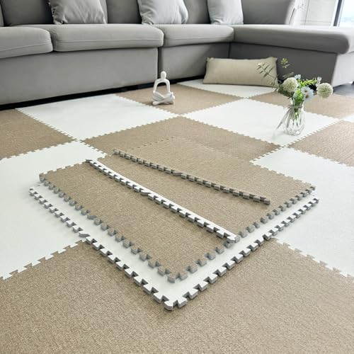 20 Stück Ineinander Greifende Teppichfliesen 24x24 Zoll Puzzle-Spielmatten Für Den Boden Große Puzzle-Schaumstoff-Bodenmatte 12x12 Zoll(Size:60x60x1.0cm,Color:Khaki+White) von Amacthysh