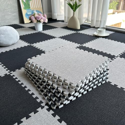 20 Stück Quadratische Tragbare Spielzimmerbodenspielmatte, Puzzle Ineinandergreifende Schaumteppichfliesen, Bodenschutz, 1x1 Fuß(Size:0.23 Inch,Color:Schwarz+Dunkelgrau) von Amacthysh