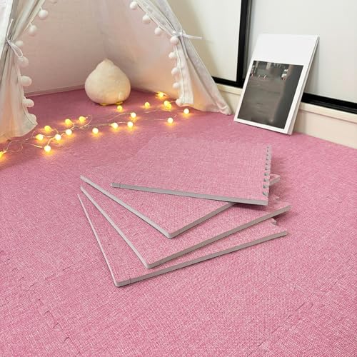 30 Stück Ineinander Greifende Schaumstoff-Bodenmatten, Atmungsaktive Puzzle-Spielmatte Zum Spielen, Leinen-Trainingsmatte, Leicht Zu Reinigen, 30 X 30 cm(Size:0.23 Inch,Color:Rosa) von Amacthysh