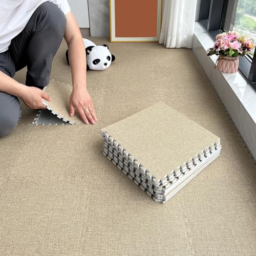 30 Stück Mehrzweck-Fußmatten Aus Ineinander Greifendem Puzzle-Schaumstoff, Teppich-Schaumstofffliesen Für Wohnzimmer, Schlafzimmer Und Spielzimmer(Size:12x12x0.23inch,Color:Khaki) von Amacthysh