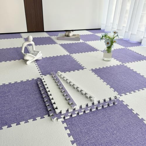 30 Stück Mehrzweck-Fußmatten Aus Ineinander Greifendem Puzzle-Schaumstoff, Teppich-Schaumstofffliesen Für Wohnzimmer, Schlafzimmer Und Spielzimmer(Size:12x12x0.39inch,Color:Lila+Weiß) von Amacthysh