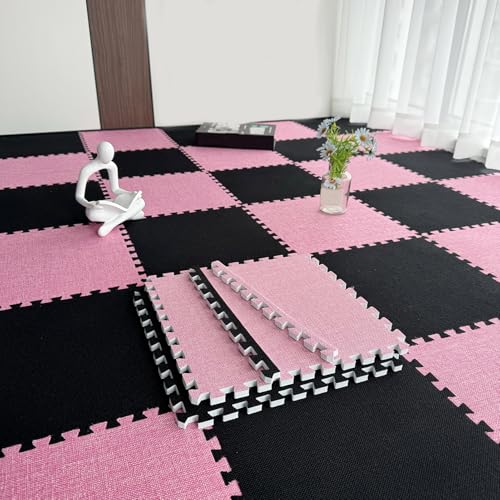 30 Stück Mehrzweck-Fußmatten Aus Ineinander Greifendem Puzzle-Schaumstoff, Teppich-Schaumstofffliesen Für Wohnzimmer, Schlafzimmer Und Spielzimmer(Size:12x12x0.39inch,Color:Rosa +Schwarz) von Amacthysh