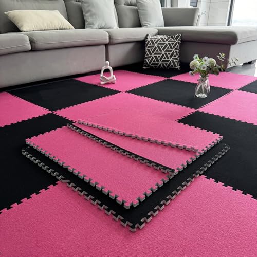 Ineinander Greifende Puzzle-Bodenmatten Aus Schaumstoff, Übungs- Und Spielmatte Zum Spielen, Ineinander Greifende Teppichfliesen Für Das Training Zu Hause(Size:24x24x0.39inch,Color:Rose Red+Black) von Amacthysh