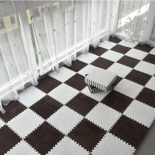 Puzzle-Teppich Aus Schaumstoff Mit 150 Fliesen, Spielmatte, Ineinander Greifende Teppichfliesen, Plüsch-Puzzle-Teppichquadrate Für Den Spielbereich Zu Hause, Schlaf(Size:0.23 inch,Color:Kaffee+Weiß) von Amacthysh