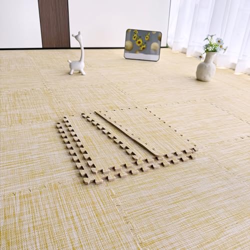Puzzle-Übungs-Spielmatte Mit Ineinandergreifenden Teppichfliesen Aus Eva-Schaum, Vielseitig Verwendbare Weiche Quadrate, Schaumstoff-Bodenmatten, 80 Stück(Size:30x30x1cm,Color:Gelb) von Amacthysh