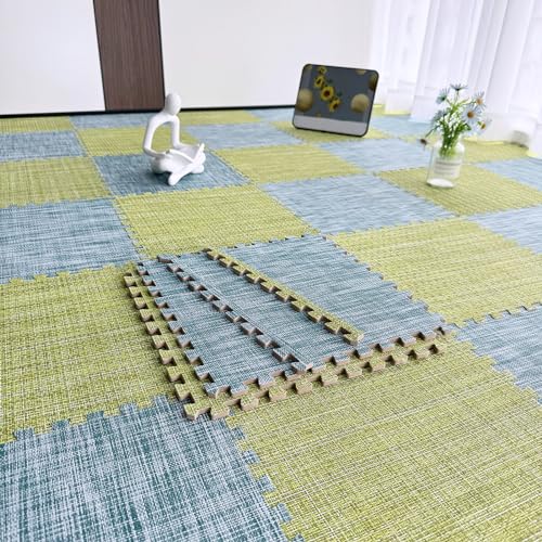 Puzzle-Übungsmatten, Puzzle-Spielmatten Für Das Wohnzimmer, Puzzle-Teppichmatte, Puzzle-Ineinander Greifende Schaumstofffliesen, 40 Teile(Size:30x30x1cm,Color:Grün+Blau) von Amacthysh