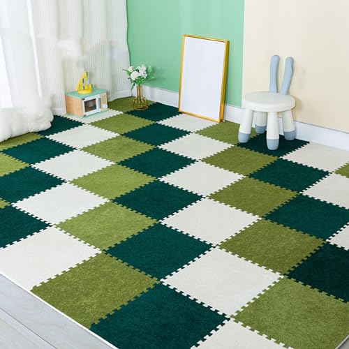Weiche Puzzle-Fußmatten, Ineinandergreifender Quadratischer Teppich, 0,23 Und 0,39 Zoll Dick, 11,8 Zoll Schaumstoff-Bodenteppiche, Schlafzimmer, 80 Stück(Size:0.23 Inch,Color:Grün+Dunkelgrün+Beige) von Amacthysh