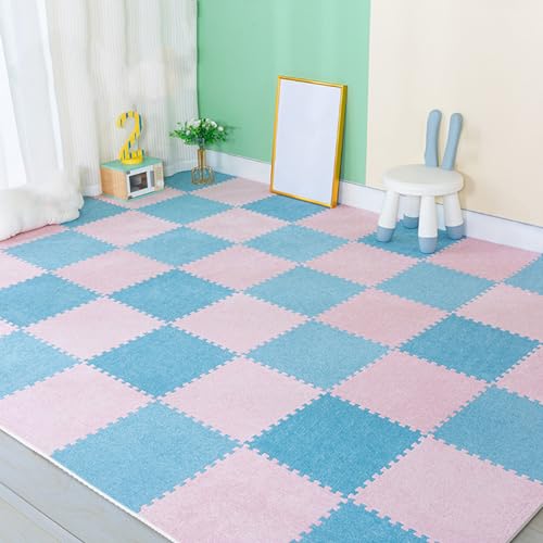 Weiche Puzzle-Fußmatten, Ineinandergreifender Quadratischer Teppich, 0,23 Und 0,39 Zoll Dick, 11,8 Zoll Schaumstoff-Bodenteppiche, Schlafzimmer, 80 Stück(Size:0.23 Inch,Color:Blau+Rosa) von Amacthysh