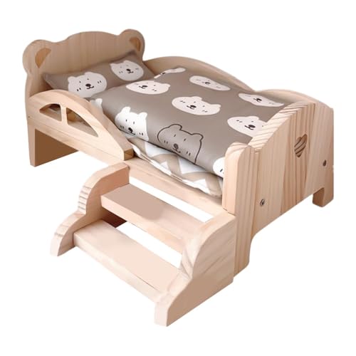 Amagogo 1/12 Holz Puppe Miniatur Bett Holz möbel Foto Requisiten enthalten 1 Matratze, 1 Stepp Decke und 1 Kissen für Puppenhaus Dekor, Bear Bettwäsche-Set von Amagogo