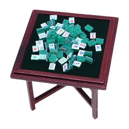 Amagogo 1/12 Miniatur-Mahjong-Set, Puppenhaus-Gaming-Tischstühle, Puppenhaus-Mahjong-Möbelmodell, Mahjong Tischset von Amagogo