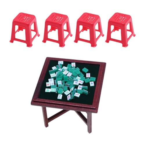 Amagogo 1/12 Miniatur-Mahjong-Set, Puppenhaus-Gaming-Tischstühle, Puppenhaus-Mahjong-Möbelmodell, Mahjong Tischstuhl von Amagogo