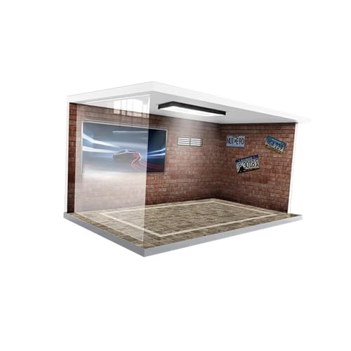 Amagogo 1/18 Garage Diecast Vitrine 40 x 24 x 20 cm mit Lichtern Container Schutz Mini Druckguss Auto Aufbewahrungsboxen, rote Ziegel von Amagogo