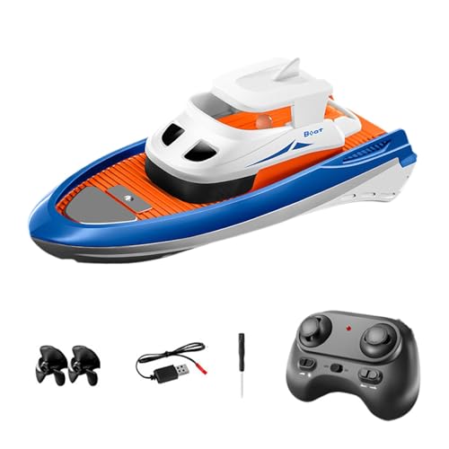 Amagogo 1/32 Mini-Fernbedienungsboot, Wasserspielzeug, Ganzkörper, wasserdicht, wiederaufladbar, Doppelmotor, Badewannen-Spielzeugboote für Jungen und Mädchen, Blau von Amagogo