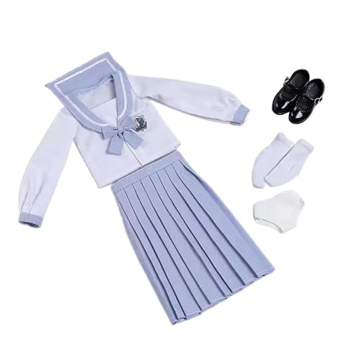 Amagogo 1/6 Schuluniform-Set, Cosplay, langärmliges Oberteil-Set, stilvolles Kostüm-Outfit für 12''-Actionfiguren, Körper-Ankleidezubehör, Hellblau von Amagogo