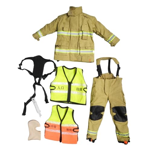 Amagogo 1/6 Skala Feuerwehranzug Set Kleidung handgefertigtes Kleidungsstück formelles Feuerwehrmann für 12 -Zoll -Puppenfiguren Körperzubehör, Hellgelb von Amagogo