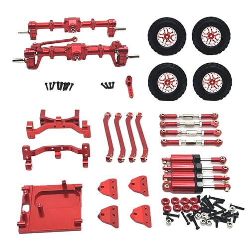 Amagogo 1:12 Maßstab Vorder- und Hinterachse Set Upgrades Kit Ersatz Reifen Klemme Räder für MN99S Modell LKW Hobby Auto DIY Modifizierte, ROT von Amagogo