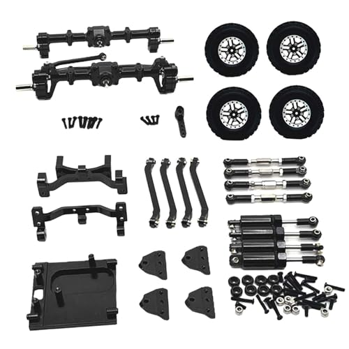 Amagogo 1:12 Maßstab Vorder- und Hinterachse Set Upgrades Kit Ersatz Reifen Klemme Räder für MN99S Modell LKW Hobby Auto DIY Modifizierte, Schwarz von Amagogo