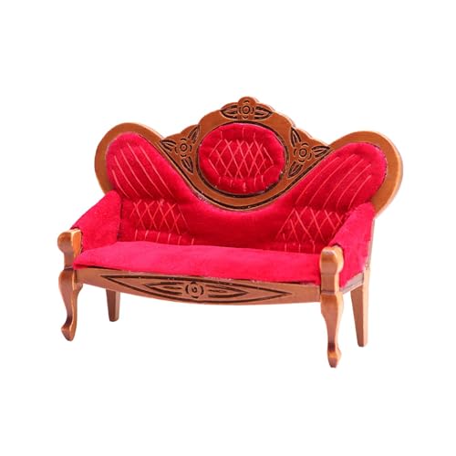 Amagogo 1:12 Puppenhaus Sofa Wohnzimmer Möbel Modell Dekor Holz Kinder Geschenke Viktorianische Bank Rollenspiel Spielzeug Puppenhaus Bank Sofa, Rot von Amagogo