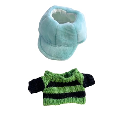 Amagogo 17cm Puppenkleidung T-Shirt Mütze Outfit Kostüm Zubehör Stilvolle dekorative weiche Puppenkleidung Herbst Winter Puppenoutfit, Grüner Hut von Amagogo