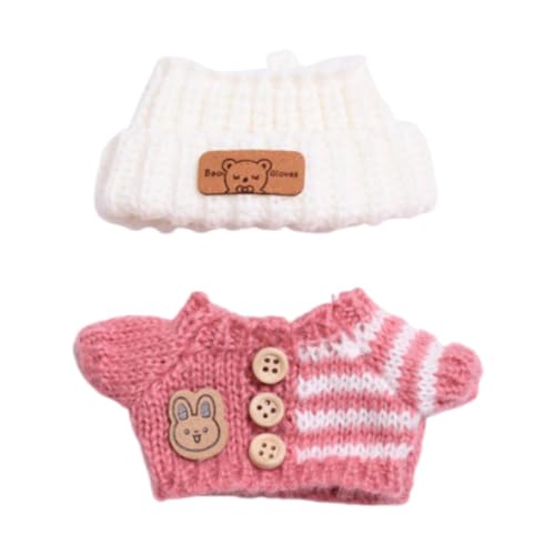 Amagogo 2X Modepuppen-Pullover und Hut-Outfits, Bequeme Miniaturkleidung, Kostüm für 15–17 cm große Puppen, Mädchenpuppen, Roter, Weißer Hut von Amagogo