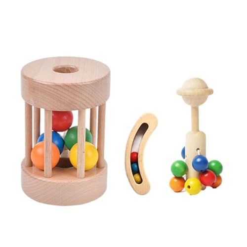 Amagogo 3 Stücke Holz Baby Spielzeug Baby Hand Rasseln Holz Rasseln Spielzeug Montessori Spielzeug für Alter 6-12 Monate von Amagogo