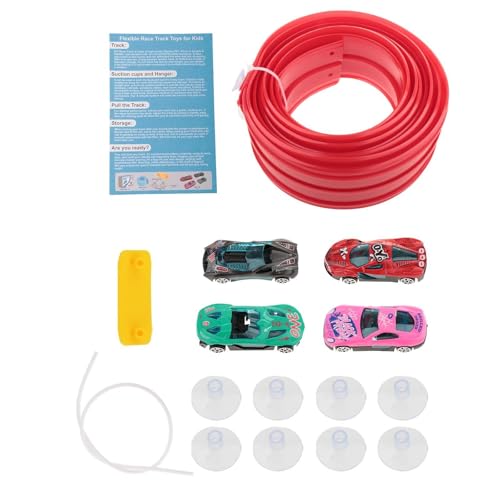 Amagogo 4,5 m Lange, Flexible Schiene mit 4 Mini-Automodellen aus Legierung, Saugnapfhalterung, Mehrzweck, für Kinder ab 3 Jahren, Rot Amagogo 4,5 m Lange, Flexible Schiene mit 4 Mini-Automodellen aus Legierung, Saugnapfhalterung, Mehrzweck, für Kinder ab 3 Jahren, Rot von Amagogo