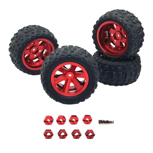 Amagogo 4 Stück RC-Autoreifen, Upgrade 12 mm Kupplung, Gummireifen, Teile für 16207 14301 A979 1:12 1:14 1:16 1:18 RC-Autofahrzeuge, Rot von Amagogo