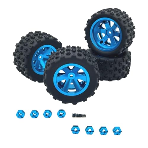 Amagogo 4 Stück RC-Felgen und Reifen, Gummireifen mit 8 Sechskant-Radnaben für 1/12 1/14 1/16 1/18 Fahrzeuge, LKW, Auto, DIY-Zubehör, Blau von Amagogo