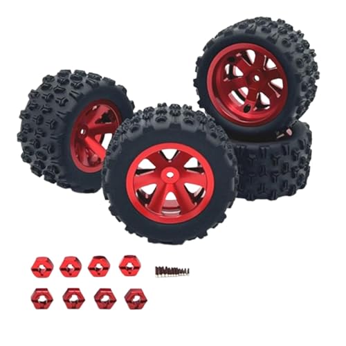 Amagogo 4 Stück RC-Felgen und Reifen, Gummireifen mit 8 Sechskant-Radnaben für 1/12 1/14 1/16 1/18 Fahrzeuge, LKW, Auto, DIY-Zubehör, Rot von Amagogo