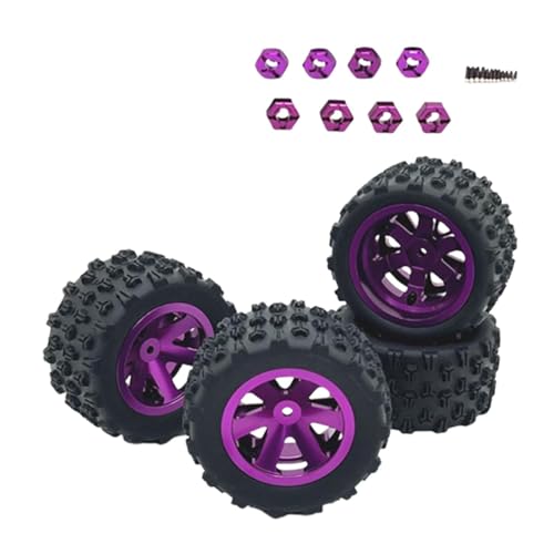 Amagogo 4 Stück RC-Felgen und Reifen, Gummireifen mit 8 Sechskant-Radnaben für 1/12 1/14 1/16 1/18 Fahrzeuge, LKW, Auto, DIY-Zubehör, Violett von Amagogo