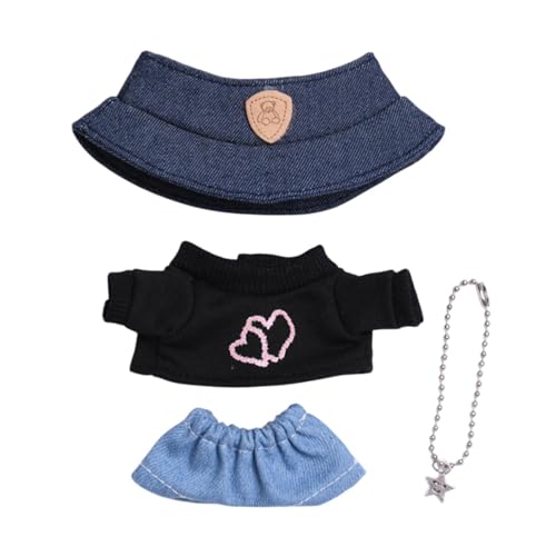 Amagogo 4X Puppenoutfit, Puppenkleidung mit Puppen-T-Shirt, Jeans, Halskette, Mütze, Puppenkleidungsanzug Miniatur, für 15/17 cm Anhängerpuppe, Schwarz Und Herz von Amagogo