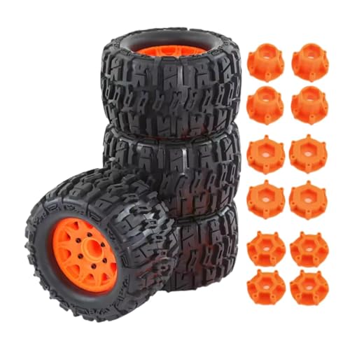 Amagogo 4X RC-LKW-Reifen-Ersatzteile, guter Grip, Radreifen-Set mit 125 mm Durchmesser, Reifen für 1/10-Auto-DIY-Zubehör, Orange von Amagogo