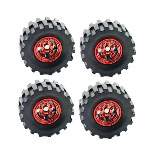 Amagogo 4pcs 1/64 Skala Legierungsrad Radreifen Modifizierte Professionelle Wellenlänge 3 cm Ersatzkautschukreifen für 1:64 Diecast Fahrzeuge, Rot von Amagogo