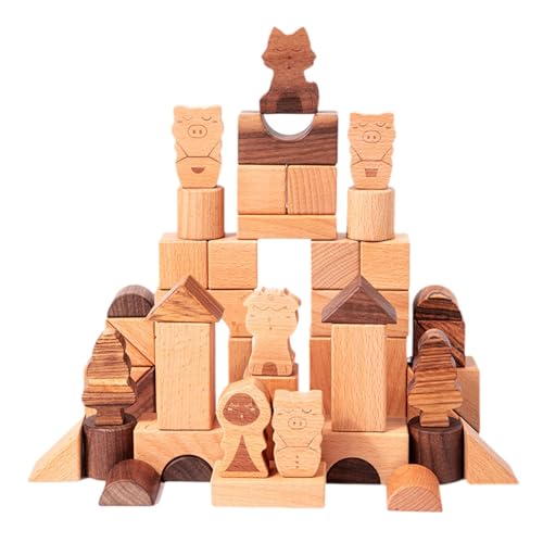 Amagogo 50 Stück Holzbausteine Montessori-Lehrhilfe Geometrische Körper 3D-Formen für Reisespielzeug Jungen Mädchen von Amagogo