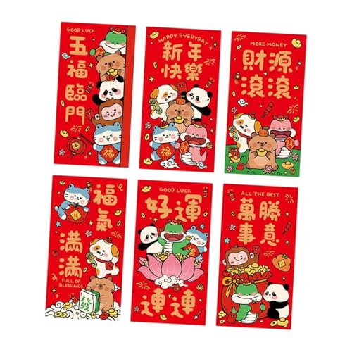 Amagogo 6X Rote Umschläge zum chinesischen Neujahr, Hong Bao, traditionelles Neujahrsdekor, Glücksgeldumschläge, rote Päckchen als Geschenk von Amagogo