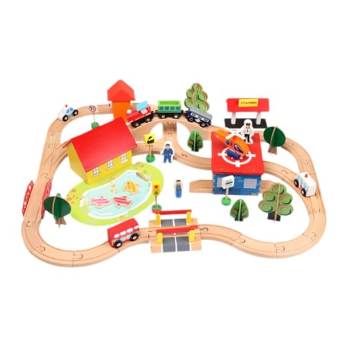 Amagogo 70-teiliges Holzeisenbahn-Set, Eisenbahn-Set mit Brücke, pädagogisches Spielzeug, Montessori-Spielzeug für Kinder von Amagogo