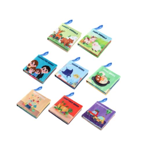 Amagogo 8-teiliges Baby-Stoffbuch-Spielzeug, interaktives Knisterbuch, Badebücher, kreatives Kleinkinderspielzeug, sensorische Bücher, Babyspielzeug für 0–12, 11.5x11.5x2cm von Amagogo