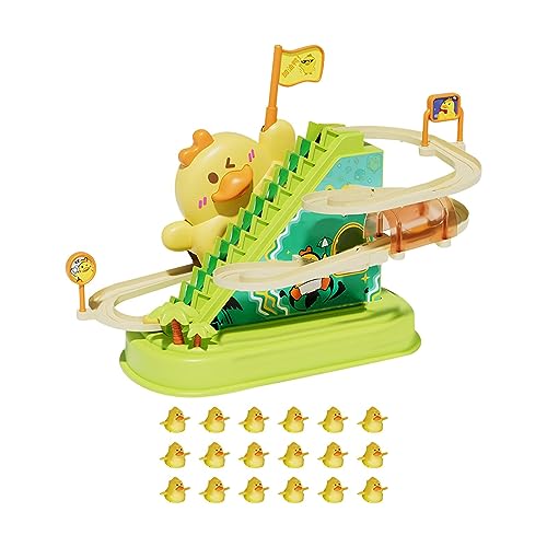 Amagogo Achterbahn Spielzeug Ente Spaß Ente Treppen Klettern Spielzeug Rennstrecke Spiel Set Kleinkinder Ente Rutsche Treppe Indoor Spielzeug für Kinder, 18 Enten von Amagogo