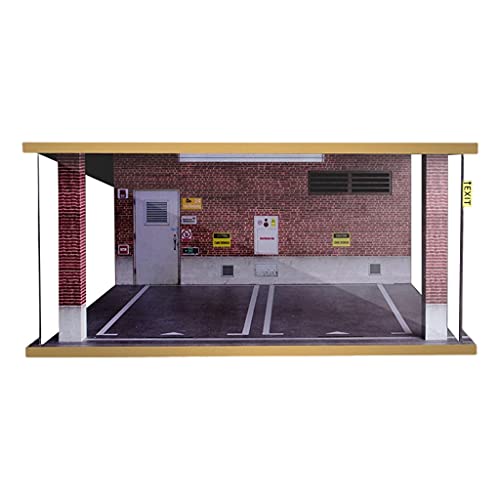 Amagogo Acryl 1/18 Szenerie Diorama Simulation Parkplatz Mini Auto Doppelgarage mit LED Lichttisch Dekor Sammlung, Rote Backsteinmauer von Amagogo