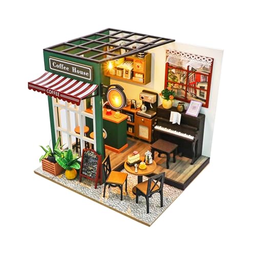 Amagogo Coffee Shop Miniatur-Puppenhaus-Kit-Sammlung Romantische Eingebaute LED-Leuchten DIY Holzhaus für Familie Kinder Erwachsene Mutter von Amagogo