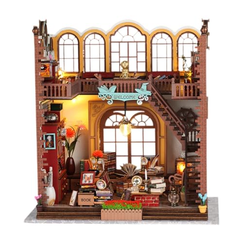 Amagogo DIY Miniatur-Puppenhaus-Kits, 3D-Holzpuzzle, handgefertigte Bücherregal-Einlage, Puppenhaus-Buchstützen aus Holz für Kinder, Mädchen, Jungen, Geschenk von Amagogo