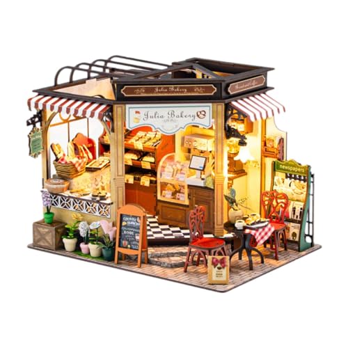 Amagogo DIY-Miniatur-Puppenhaus-Sets mit Möbeln, Zubehör für Bäckereigeschäfte, DIY-Holzhaus für Kinder und Erwachsene, kreatives Geschenk für Freunde von Amagogo